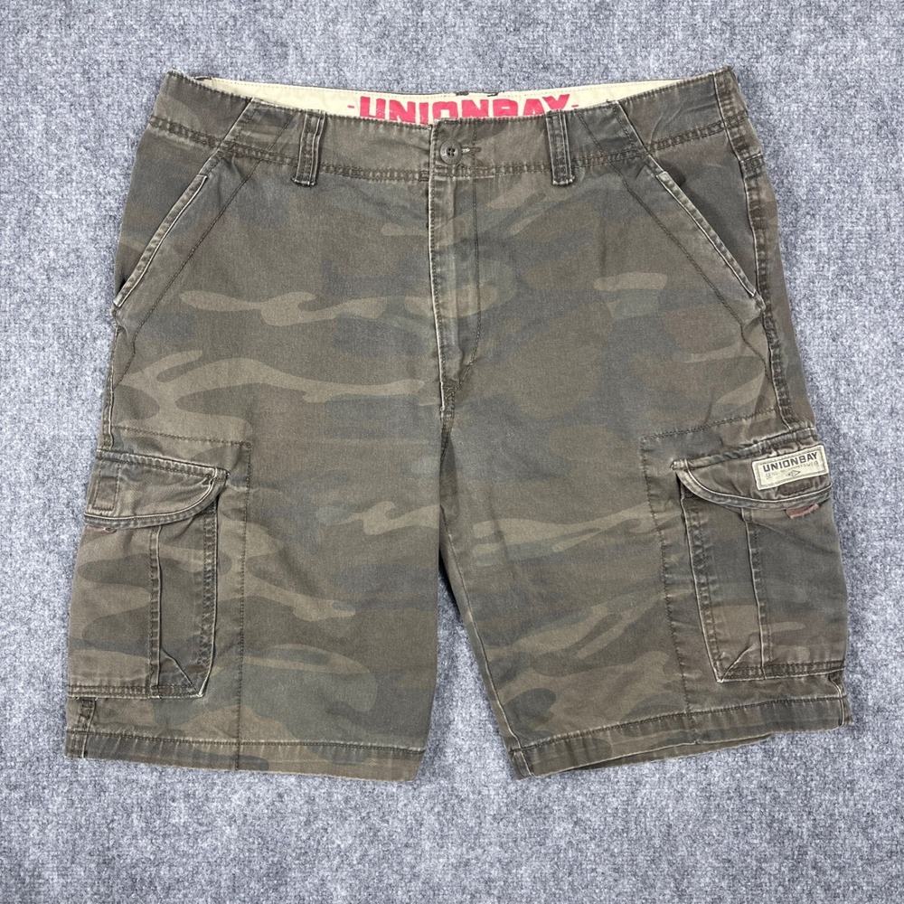 Unionbay Cargo Shorts Mens 38 Green Camouflage Cotton Multi Pocket Utility